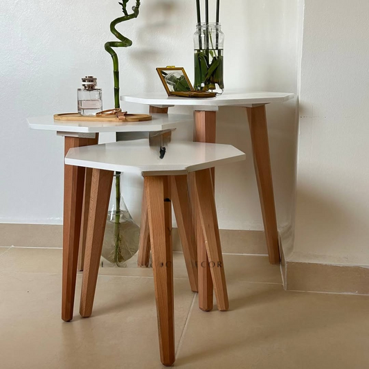 Tables Gigognes Hexagonales – Set de 3 Pièces